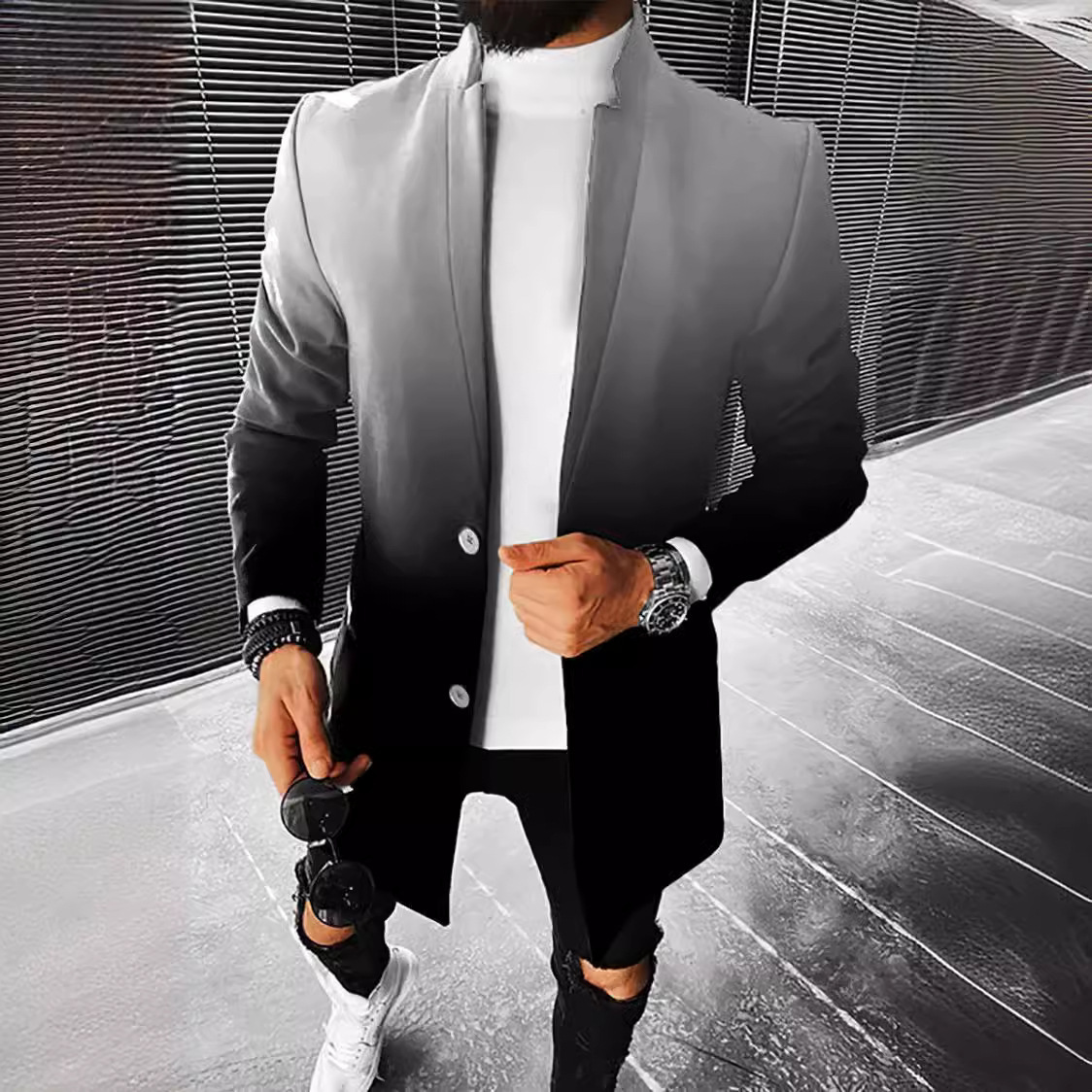 Autumn and winter new mens woolen stand collar mid length coat woolen coat mens style