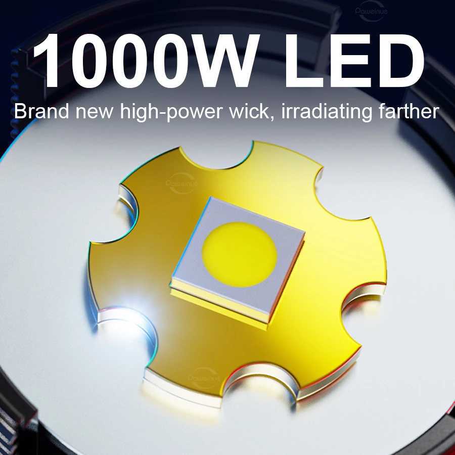 1000000LM Most Powerful LED Flashlight Rechargeable Type-c Flashlight Long Range 6000M Tactical Torch Light For Fishing HuntingW251106