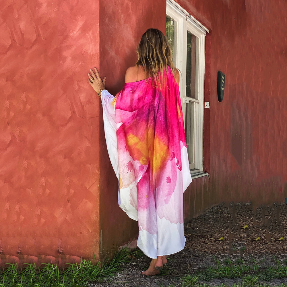 2025 Spring/summer New Womens Dress Slant Shoulder Casual Beach Vacation Big Pendant Long Dress