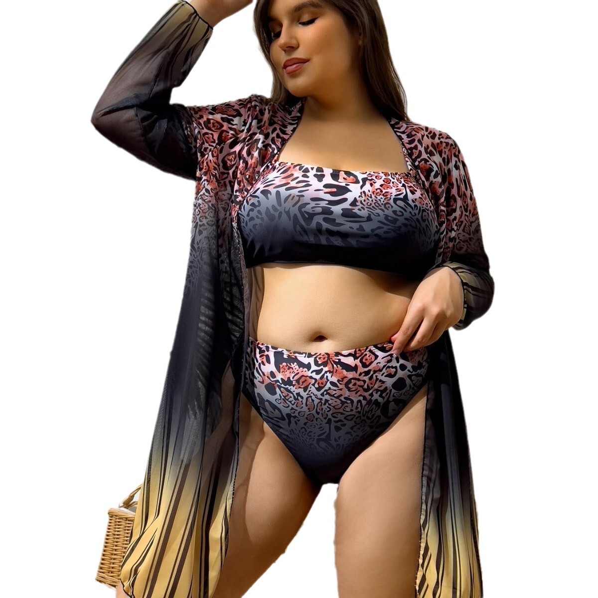2025 new sexy plus size three piece set high waist split bikini women's swimsuit