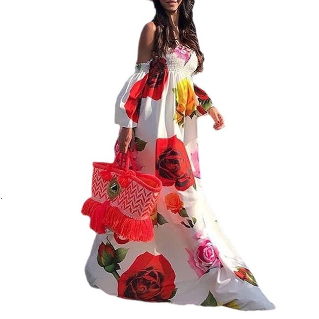 2025 New Sexy Strapless Printed Long Skirt Womens Dress