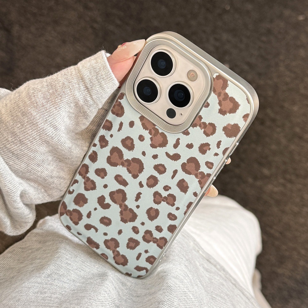 Blue Brown Leopard Print Knot Phone Case Compatible with iPhone 17/16 Pro Max Leather Simple Case iPhone 15/14 Shockproof