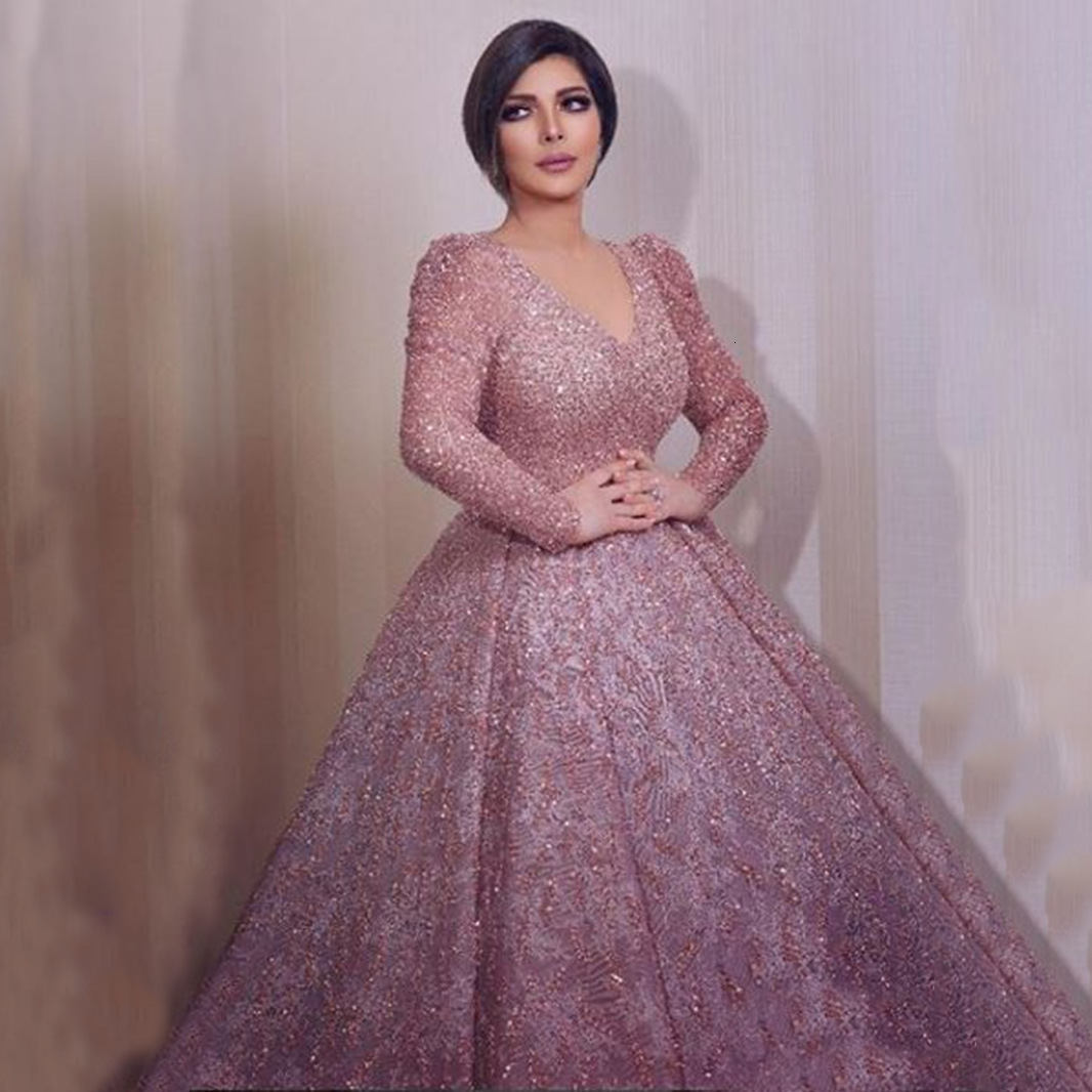 2025 Autumn and Winter New Womens Long Skirt Long Sleeved V-neck Gold Sprinkled Dress Lotus Root Powder Slim Fit Dress