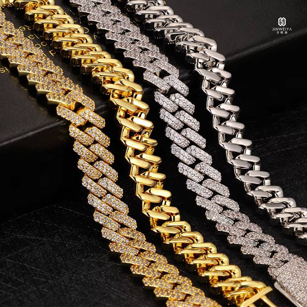 JWY 10mm Diamond Cuban Link Chain Moissanite Necklace 925 Sterling Silver Gold Plated Hip Hop Necklace Iced Out Men Chain