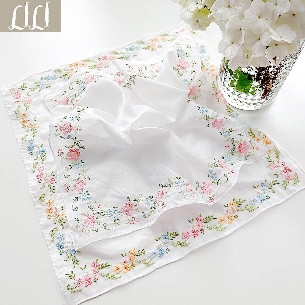 Hand Hmbroidered 100%Cotton Handicraft Napkin Gift Colorful Embroidery Flower Exquisite Handkerchief Handicraft Gift 250403