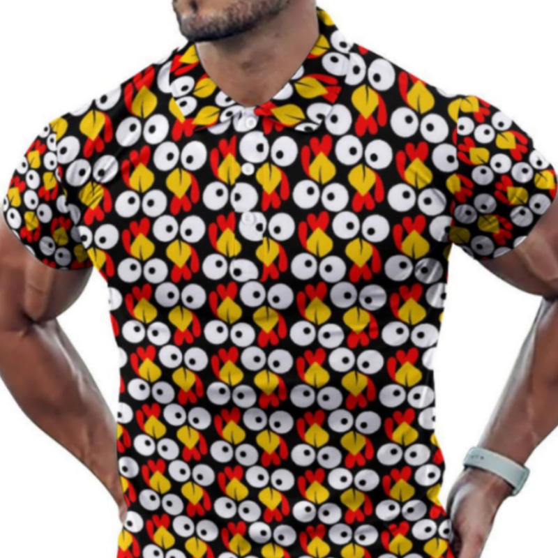 Men's T-Shirts Men's Retro Geometric Print Polo Shirt - 80s Style Colorful Abstract Short Sleeve Polo Top, Casual Fashion Statement Tee for 