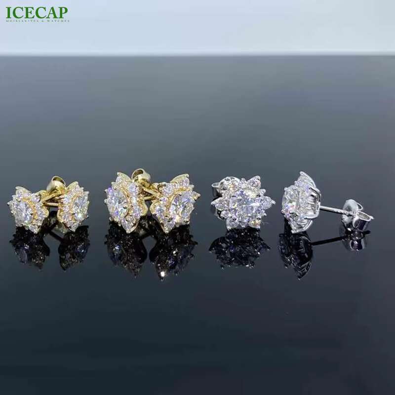 Wholesale Classic Diamond Earings Iced Out 1CT 2CT Moissanite Ear-stud 925 Silver Men Women Hiphop Fashion Earring Jewelry