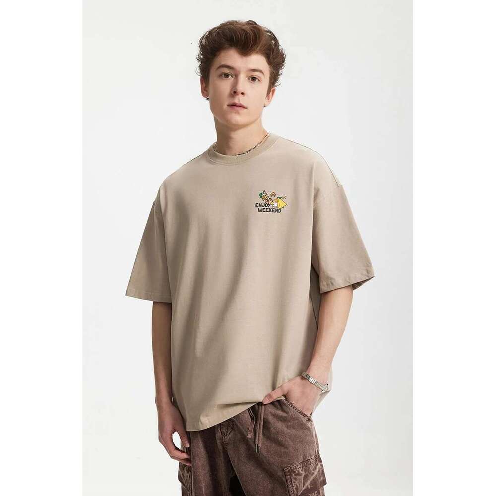 Men's Heavyweight Printed T-Shirt Mountain Series Outdoor Camping Loose-Fit 100% Cotton Short Sleeve