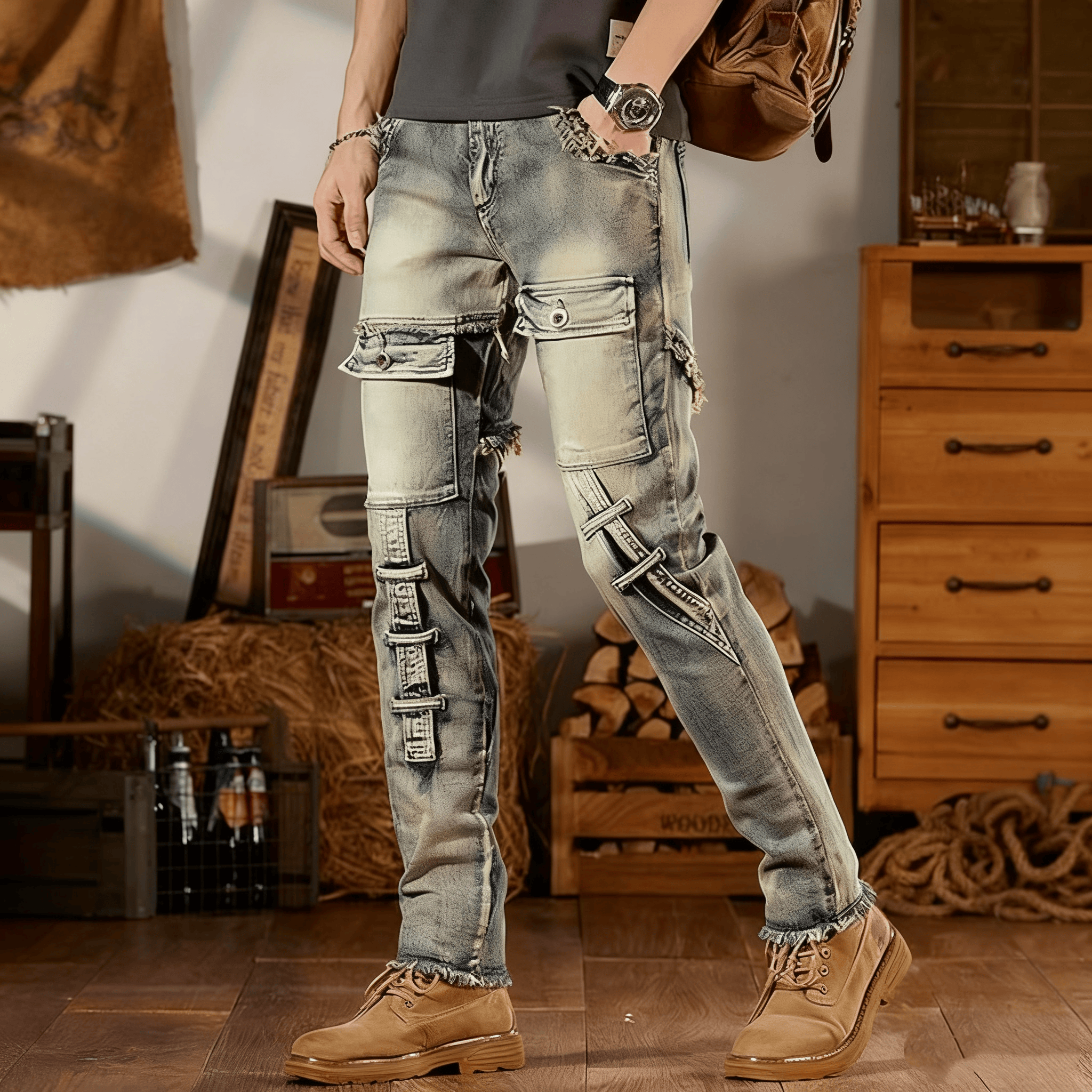 Men's Jeans Y2K Fashion Washed American Jeans slim fit jeans Straight Retro Style Spring Autumn Hip Hop Casual Denim Trousers designer for mens S