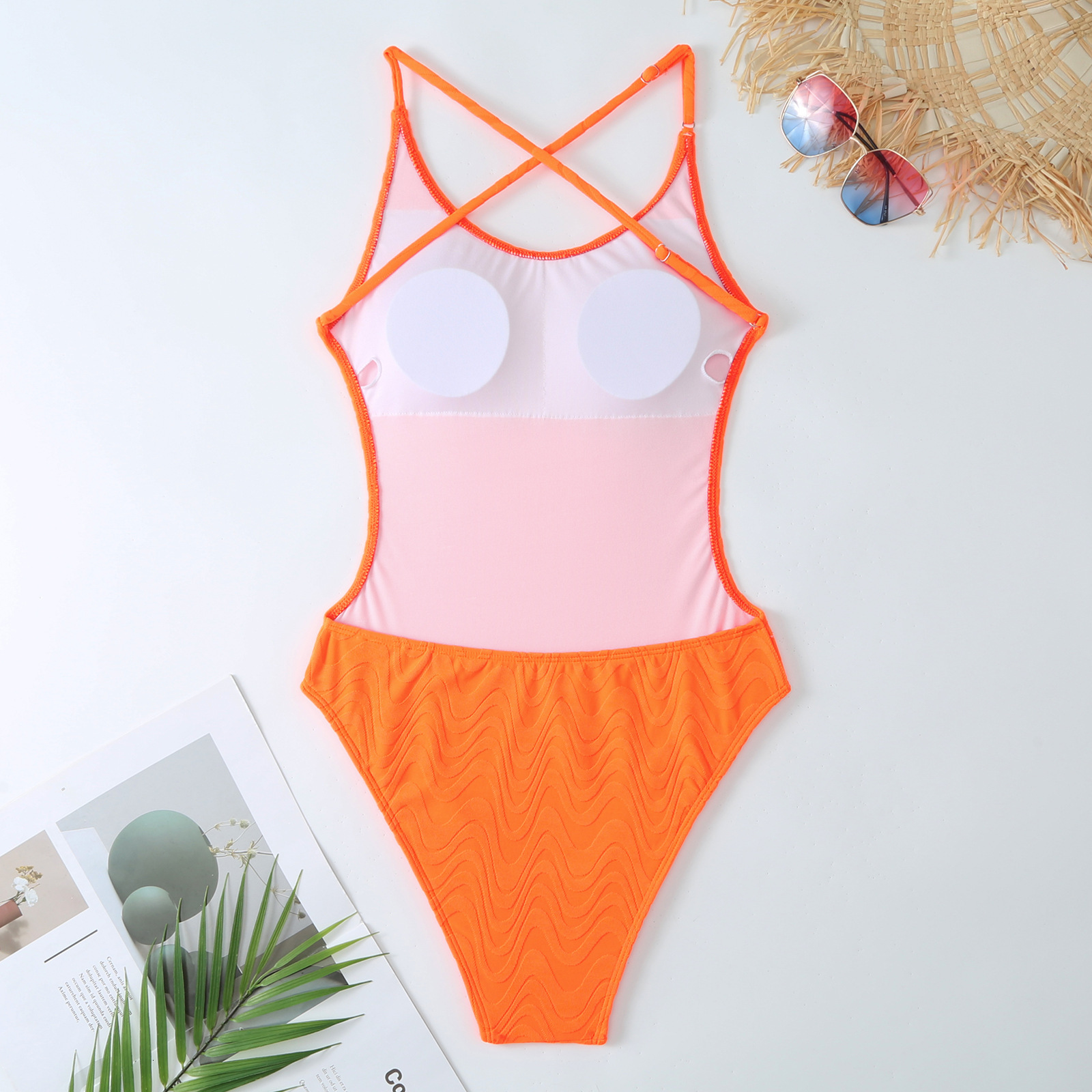 2025 new one-piece swimsuit women's solid color sexy tight triangle backless bikini