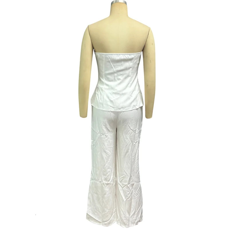 Wefads twopiece womens office desk set simple and elegant solid sleeveless strapless single chest button top straight pants 250403