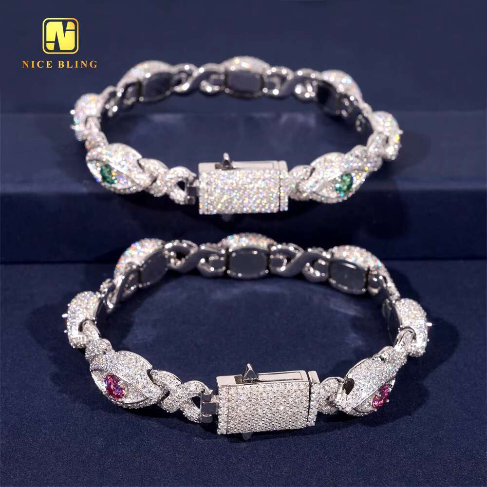 Silver Plated Bracelet Custom Iced Out Colored Moissanite Diamond Hip Hop Men Style Jewelry 925 Silver Infinity Cuban Link Chain