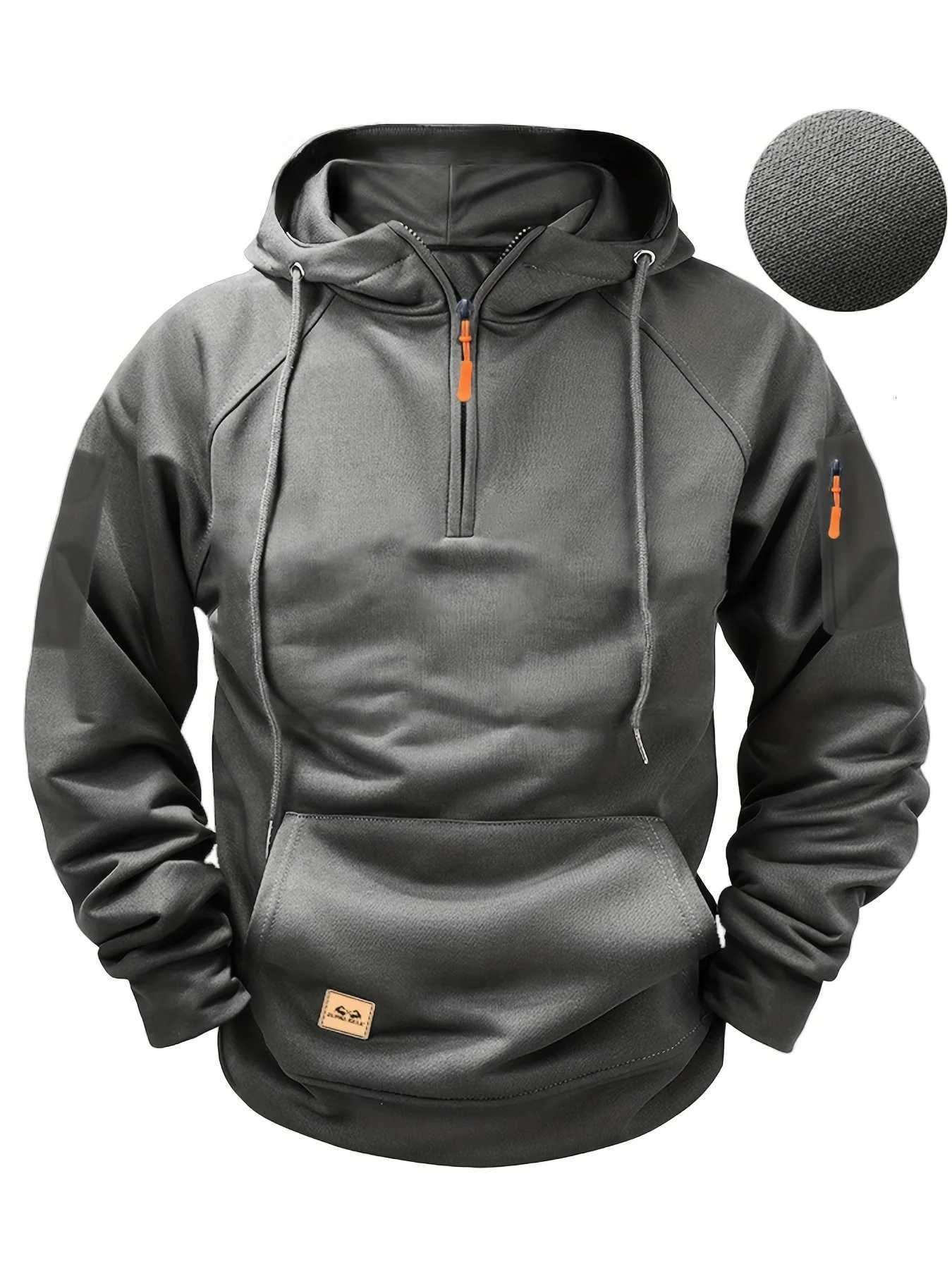 Mens Fashion Casual Sports Hoodie Autumn Winter Pullover Hooded Sweatshirt Multi Zipper Arm Pocket New Sportswear for Men W251106