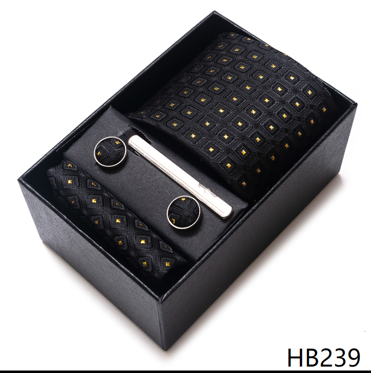 Luxury 8 cm 100% Silk Tie Pocket Squares Cufflink Set Necktie Box Blue Striped Wine Red Memorial Day Accessories Men Workplace