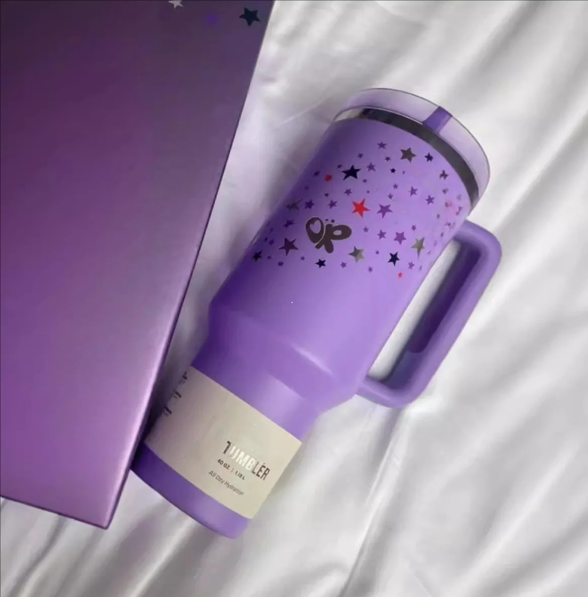 New 1Pc 40Oz Purple Stars Cups 40Oz Stainless Steel Tumblers With Handle Lid And Straw Thermos Water Bottles Insulated Car Mugs