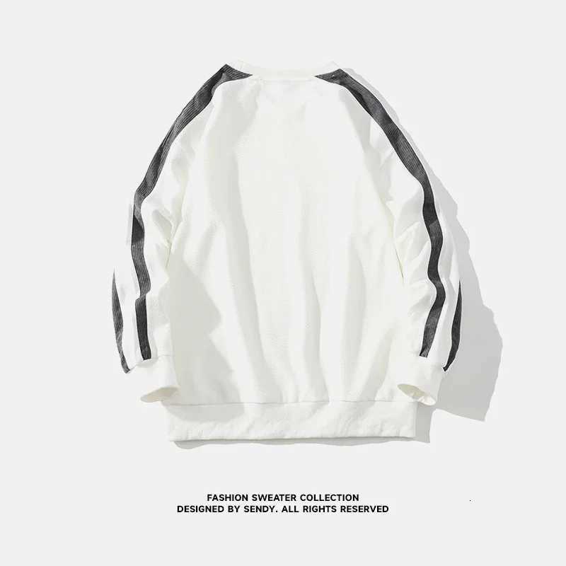 Autumn Korean Style Oversized Men Sweatshirt Streetwear Stripe Stitching Pullovers Male Loose Hip Hop Hoodies Man Harajuku Tops W251106