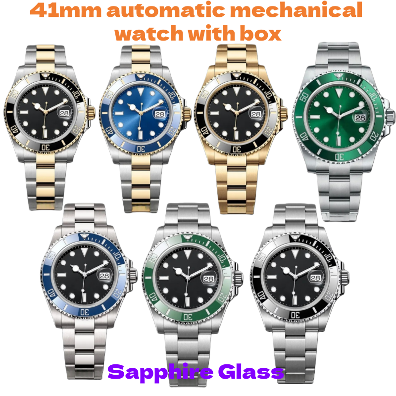 Men's luxury watch slide lock ceramic bezel sapphire glass men's watch 2813 automatic mechanical watch 41mm fashion watch men's 904L stainless steel strap box watch