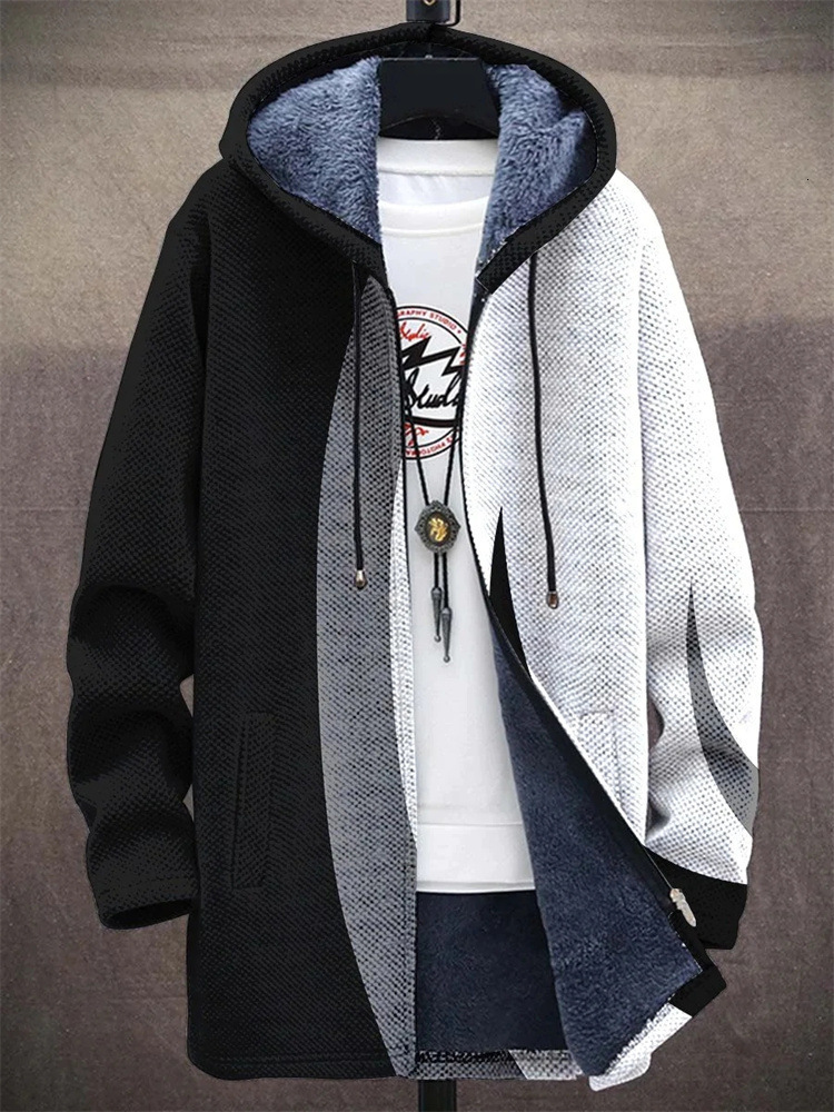 2025 Spring New Mens Medium to Long Digital Printed Coat Hooded Cardigan Coat
