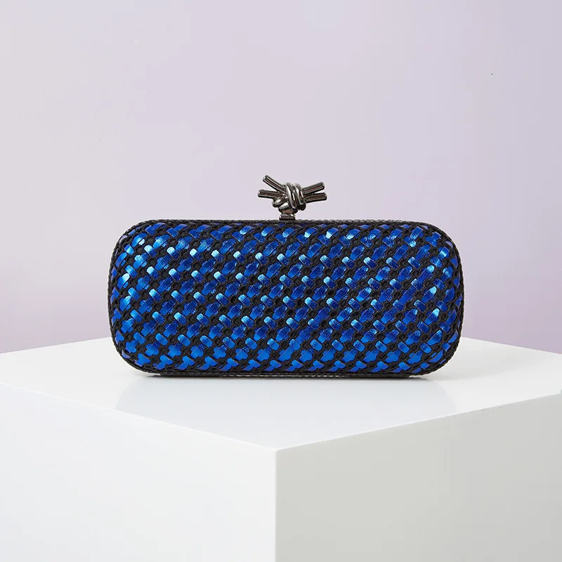 Gold Evening Clutch Bag for Women Leather and Bright Line Woven Purse Elegant Ladies Metal Knot Party Handbag Bolsas Femininas 251106