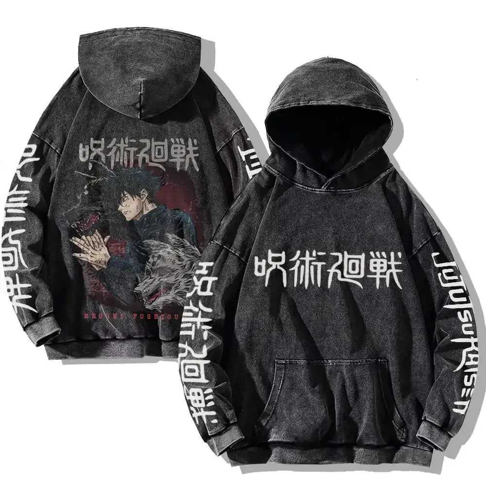 Vintage Anime Washed Hoodies Hip Hop Streetwear Cartoon Sweatshirts Men Women Casual Oversized Long Sleeve Pullover Y2k Clothes W251106