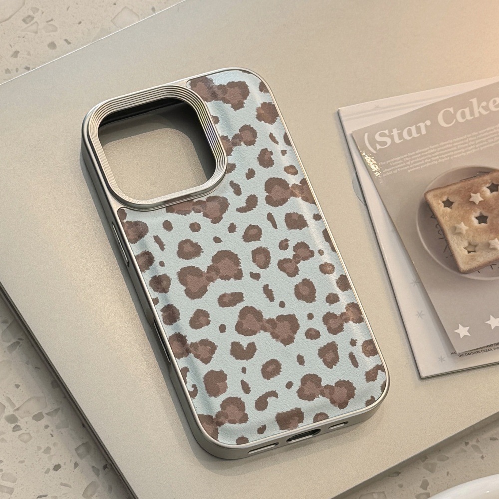 Blue Brown Leopard Print Knot Phone Case Compatible with iPhone 17/16 Pro Max Leather Simple Case iPhone 15/14 Shockproof