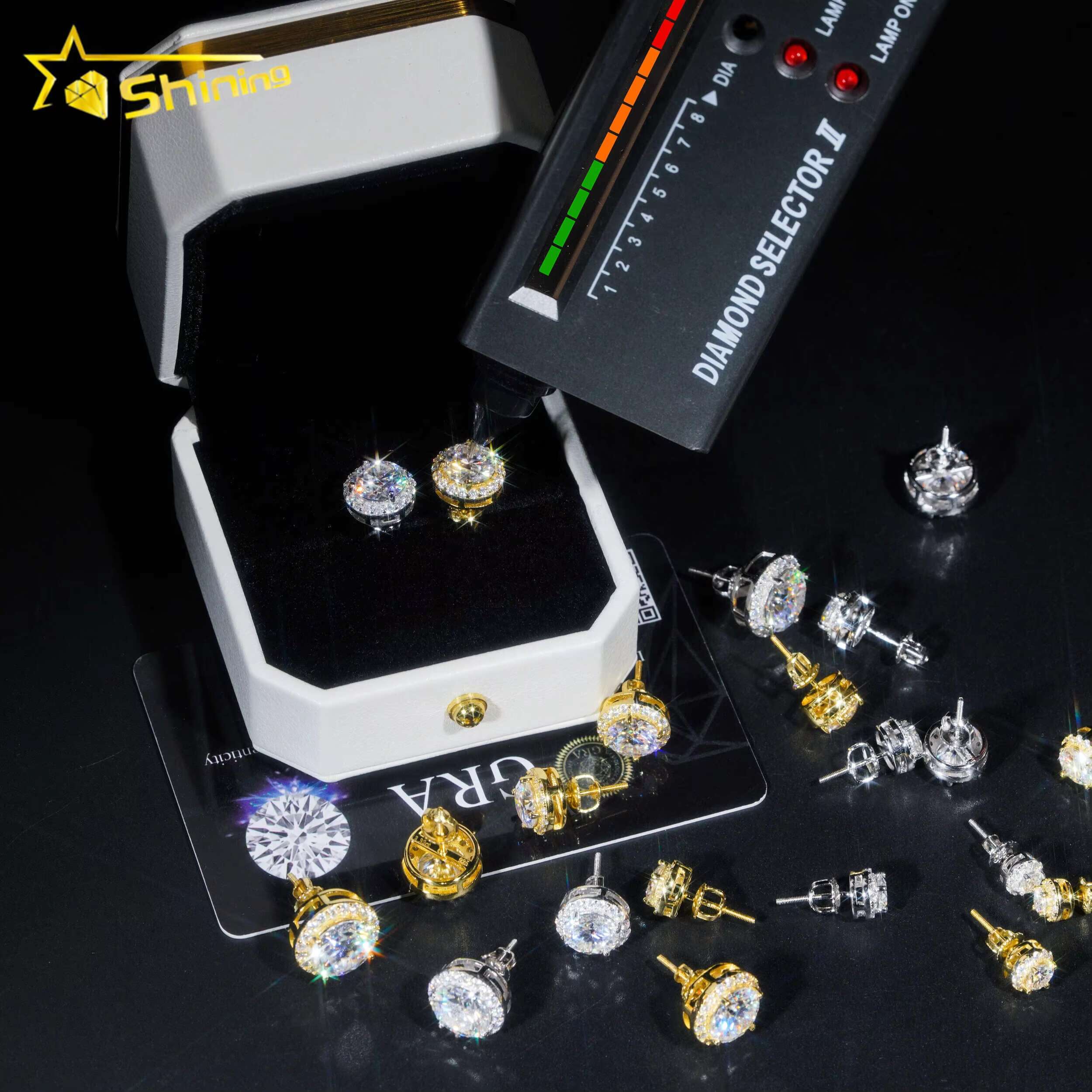 Ready to Ship New Arrivals Classic Pass Tester Sier Gold Plated VVS Dia Moissanite Stud Earring