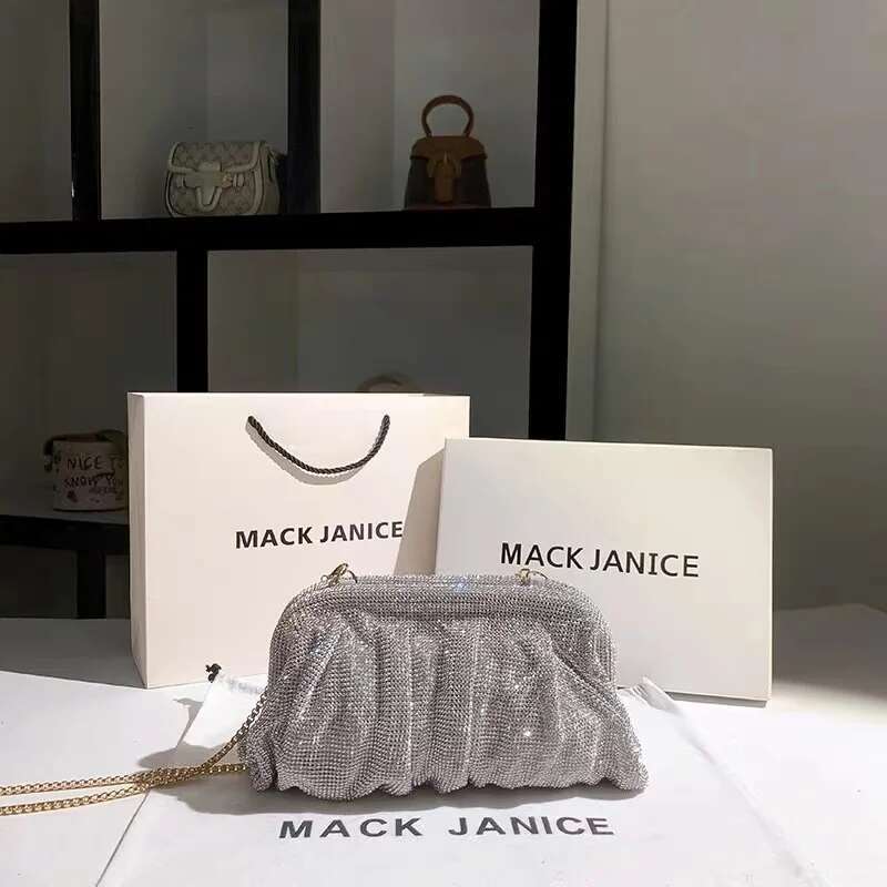 Designer Glitter Shiny Rhies Dia Evening Women's Handbag Wedding Party Clutch Purse Shoulder Crossbody Bag