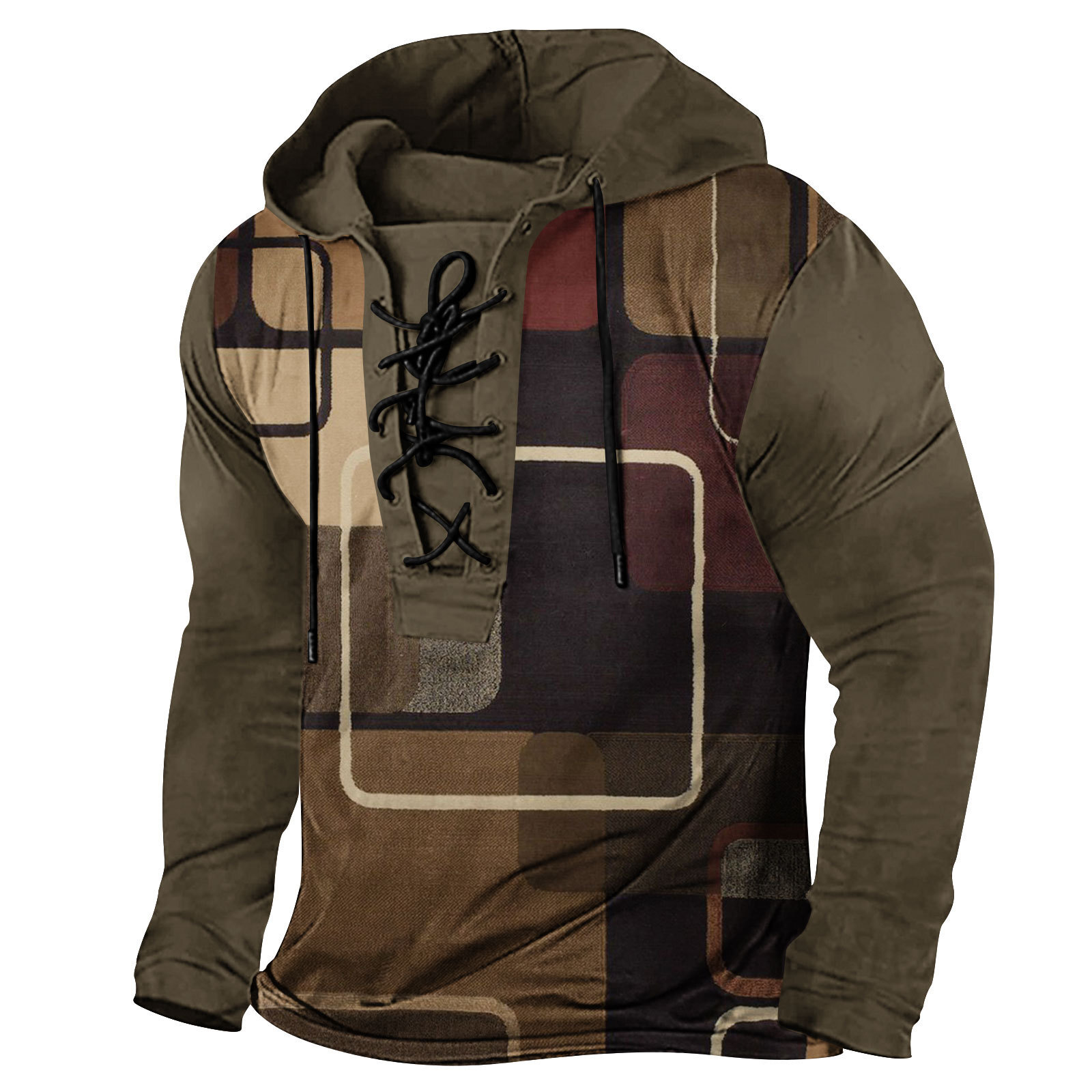 2024 Spring New Mens Clothing Mens Digital Printed Rope Large Hooded Long Sleeve T-shirt