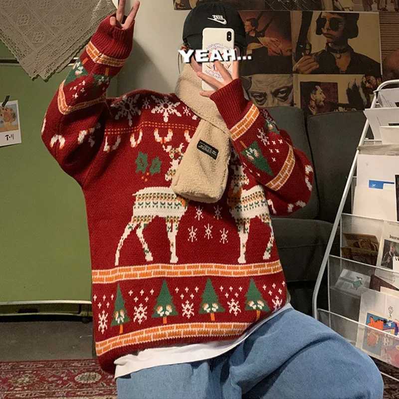 Christmas Pullovers Men Loose Fashionable Leisure Ins Chic Oversize Thicker Sweaters All-match Strtwear Holiday Couples Retro X251106