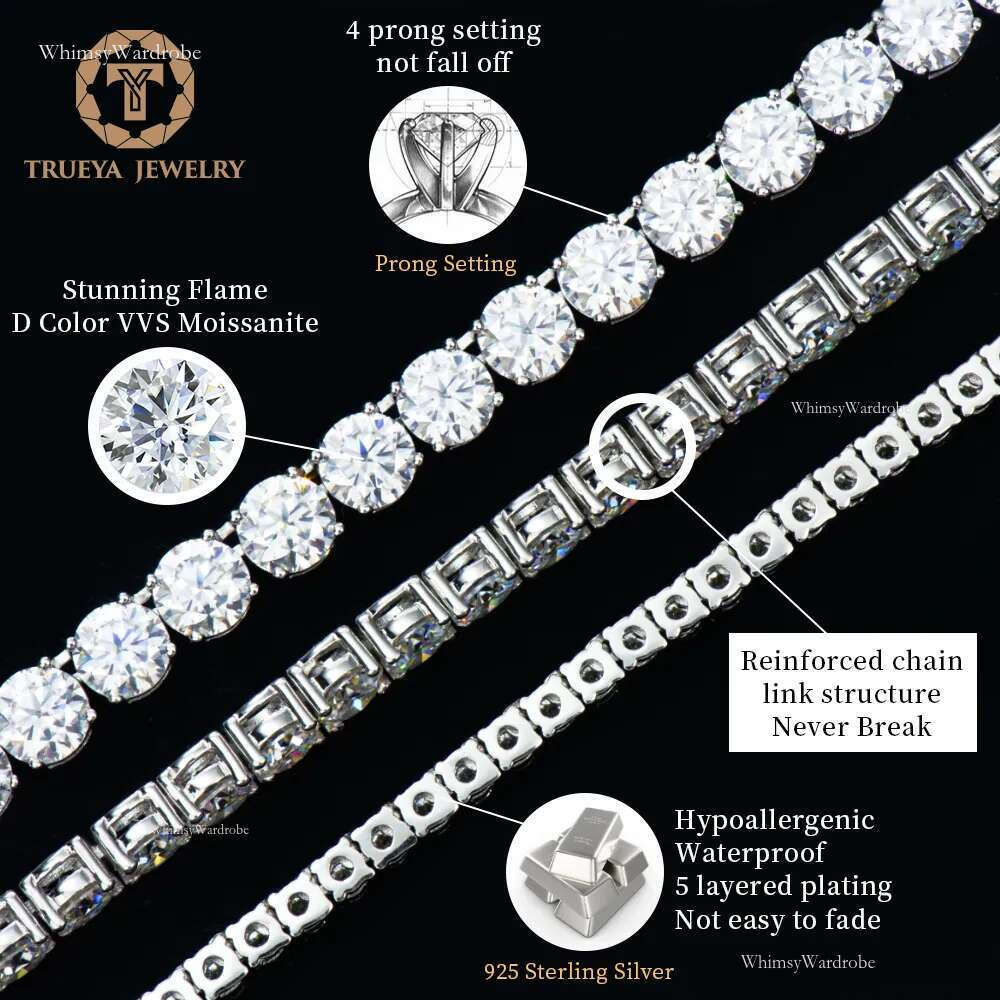 Wholesale Mens Women 2 3 4 5 6mm sterg sier iced out lab grown vvs dia mossanite moissanite cluster tennis chain