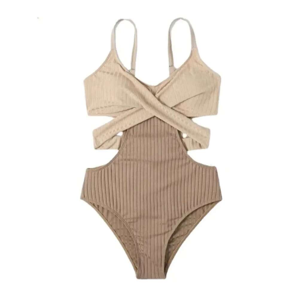 2024 Solid Color Splicing Bikini One Piece Swimsuit Women Long Sleeve Beach Bodysuit Swimwear Big Summer Backless Bathing Suit