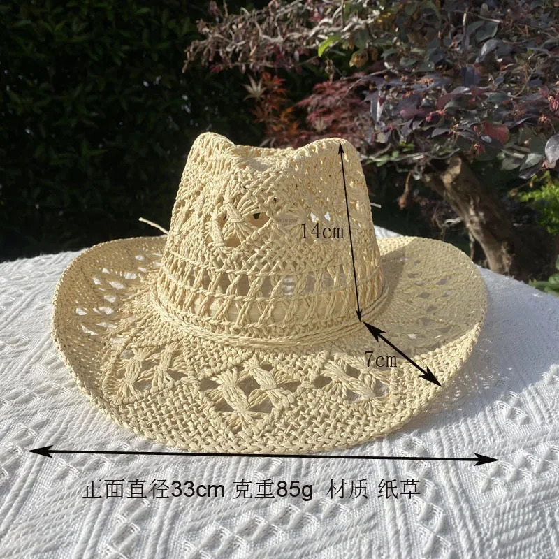 Retro straw hat womens hollow Harajuku style wide Brim sun mens outdoor fishing climbing retro 250326