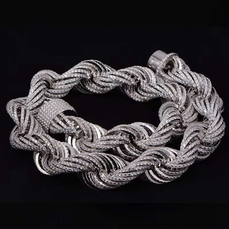 High-end Custom Jewelry Hip Hop 925 Sterling Silver Iced Out 30MM Moissanite Rope Chain Necklace for Men
