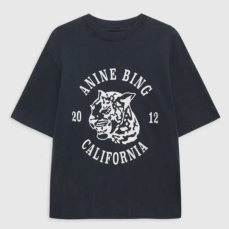 25 Summer New North American Niche AB Tiger Head English Alphabet Printing Black Cotton Women's Short Sleeve T-Shirt