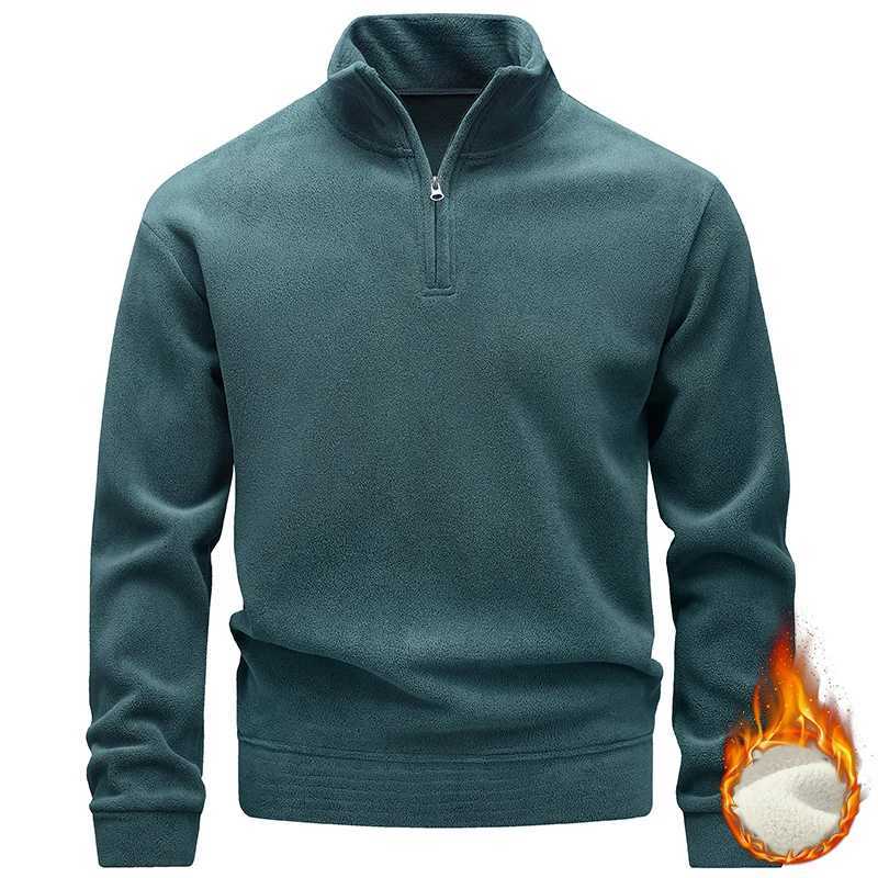 Sweatshirt Mens Fleece Warm Half Zipper Turtleneck Sweatshirt Solid Autumn Winter Pullover Korean Casual Sweatshirts Sportswear W251106
