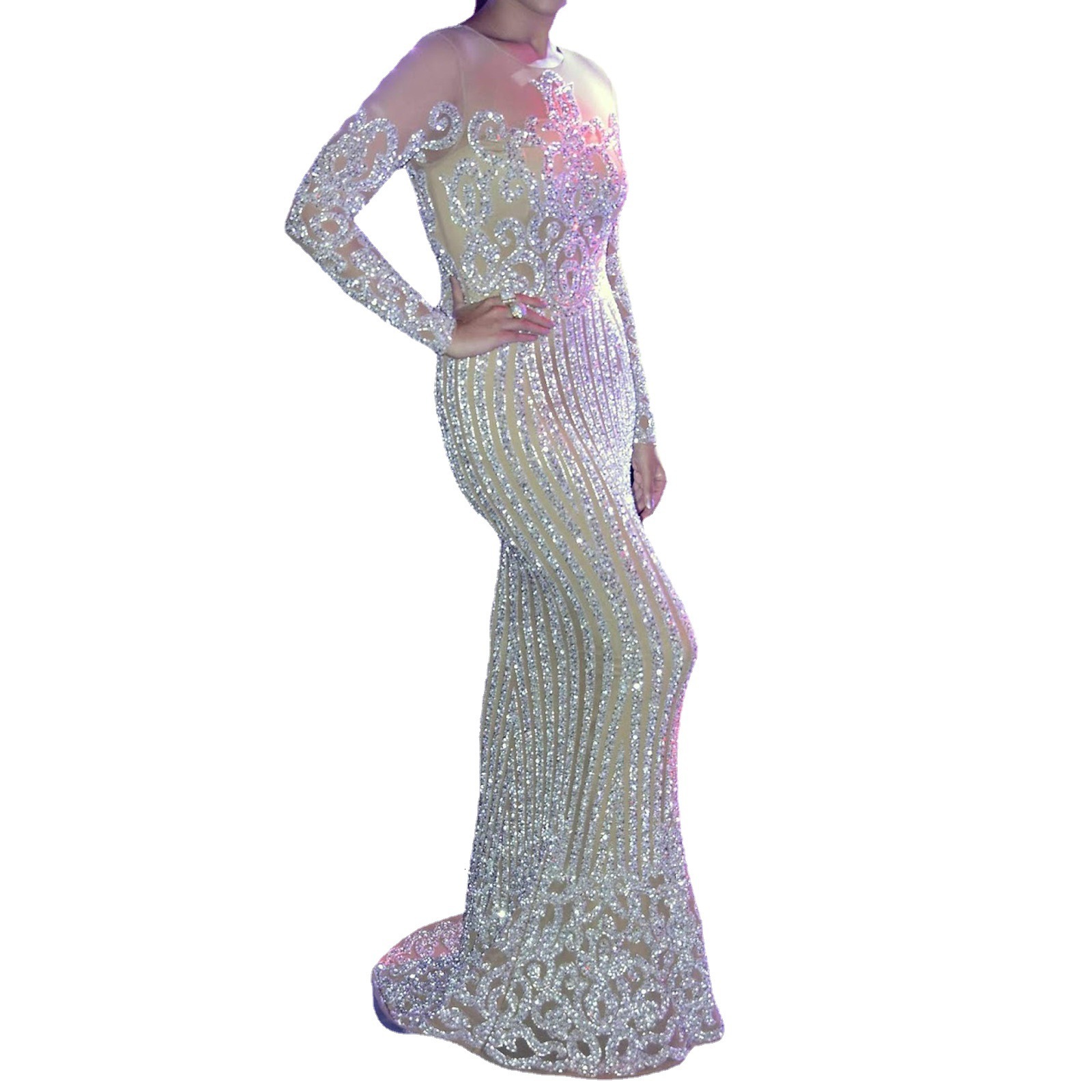 2025 New Womens Sexy Hot Stamping Long Sleeved Ball Dress Dress Long Skirt