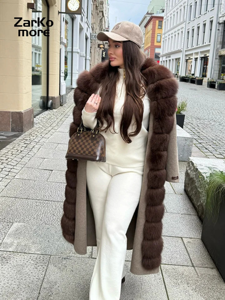 Fashion Fur Spliced Lace Up Woolen Coat Women Lapel Full Sleeve Belt Chic Jacket 2025 Autumn Winter Lady Warm Outwears 251106