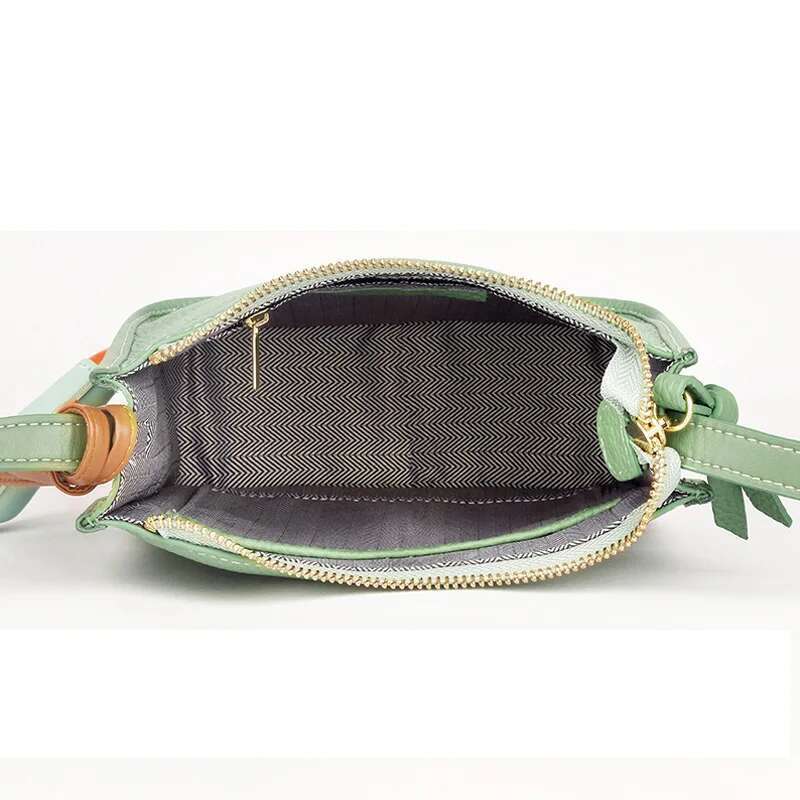 2023 Green Crossbody with Horse Charm 100% First Layer Cowhide Leather Female Shoulder Bag Small Daily-use Phone Purse