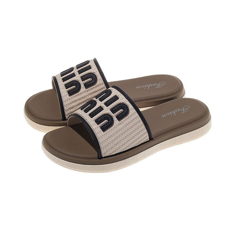 Designer slippers free shipping 2025 new fashionable letter indoor home bathroom anti slip thick bottom straight drag for women