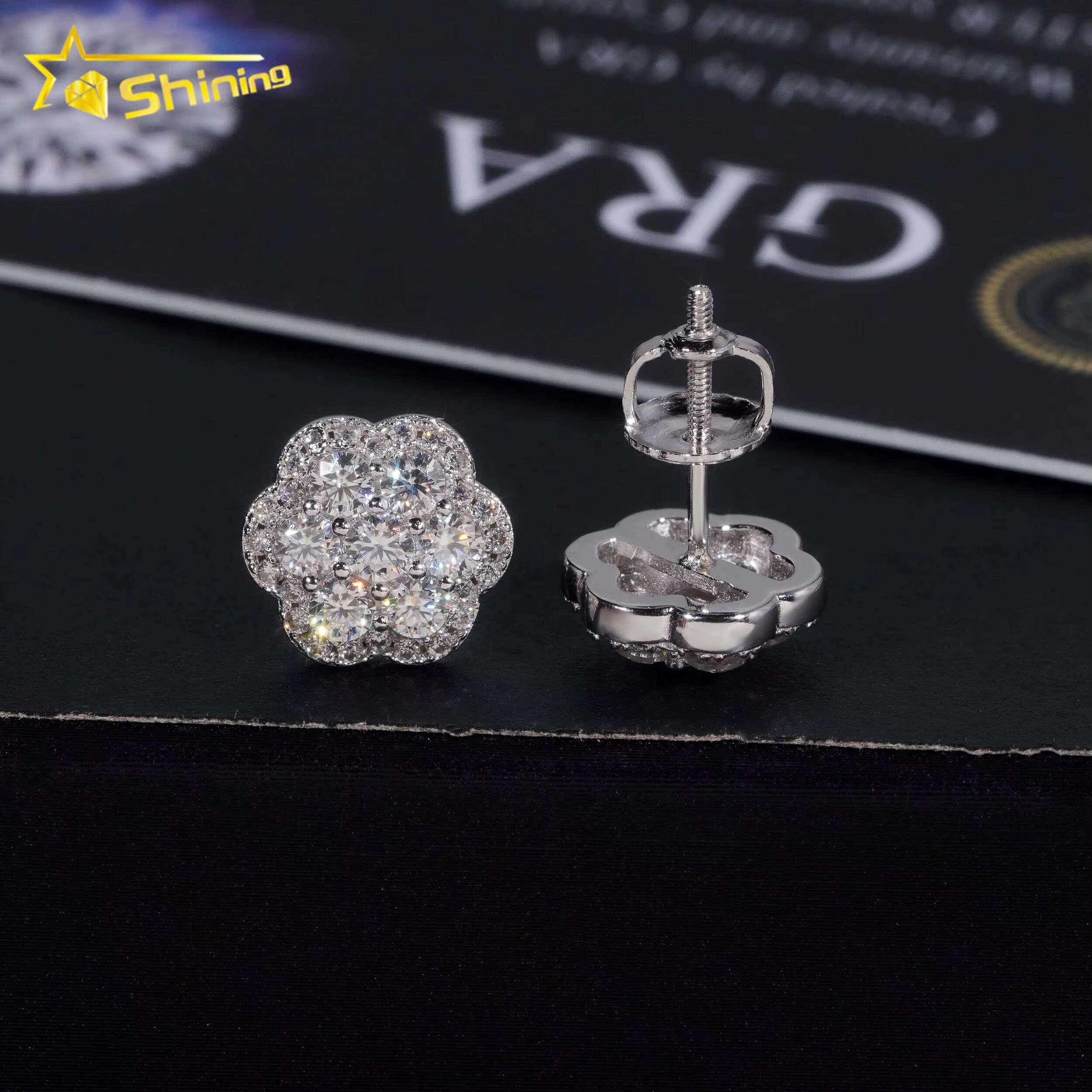 New Stocks Pass Diamond Tester GRA Certified VVS Diamond 925 Sterling Silver Cluster Moissanite Stud Earrings