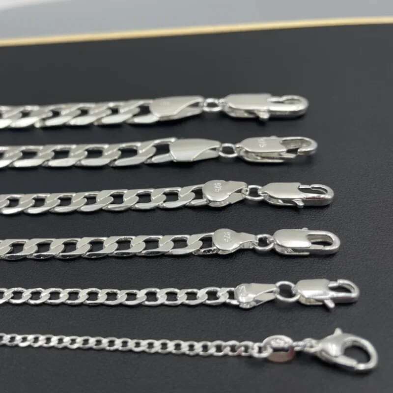 Men's Sterg Sier 2/4/6/8/10/12MM 40-75cm Face Chain Necklace Lobster Clasp Men Women Engagement Jewelry Gifts