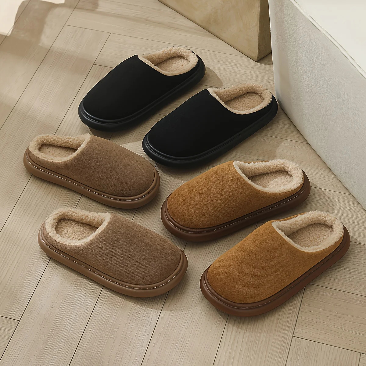 Unisex slipon home shoes indoor and outdoor winter antislip TPR sole soft warm slippers ideal gift for couples 251105