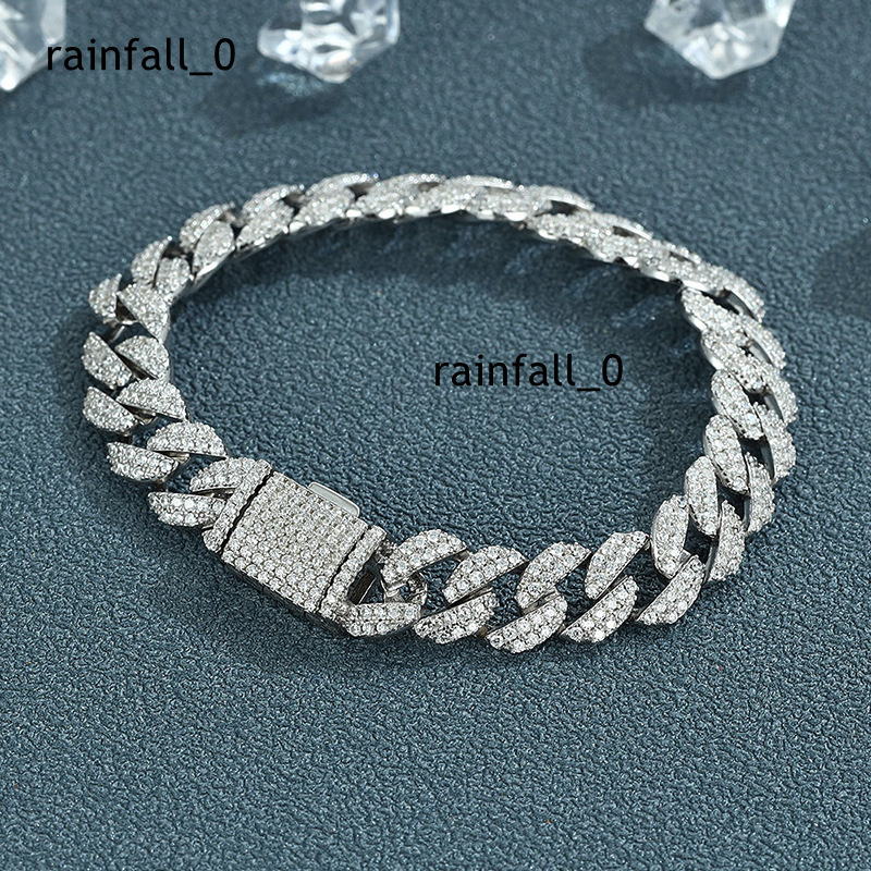 New S925 Silver 88mm Hip Hop Cuban Chain Moissanite Oval Cuban Bracelet Trendy Jewelry Wedding Jewelry