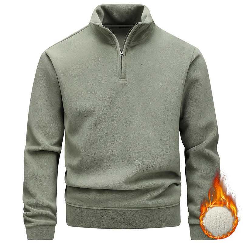 Sweatshirt Mens Fleece Warm Half Zipper Turtleneck Sweatshirt Solid Autumn Winter Pullover Korean Casual Sweatshirts Sportswear W251106