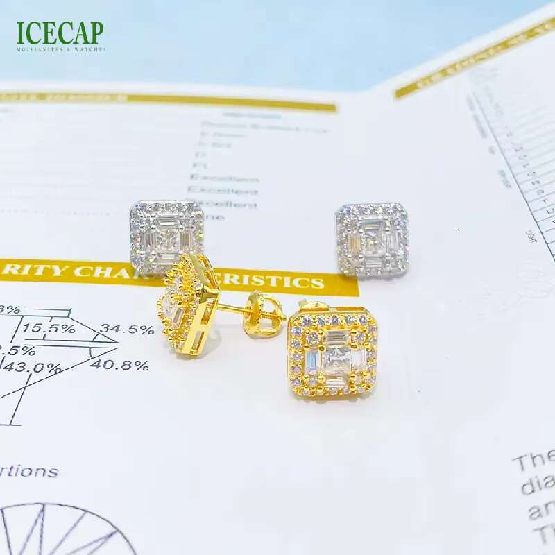 Earrings Wholesale Bulk Iced Out Jewelry Luxury Square Shape Diamond Moissanite Earrings Female 925 Silver Earrings for Women