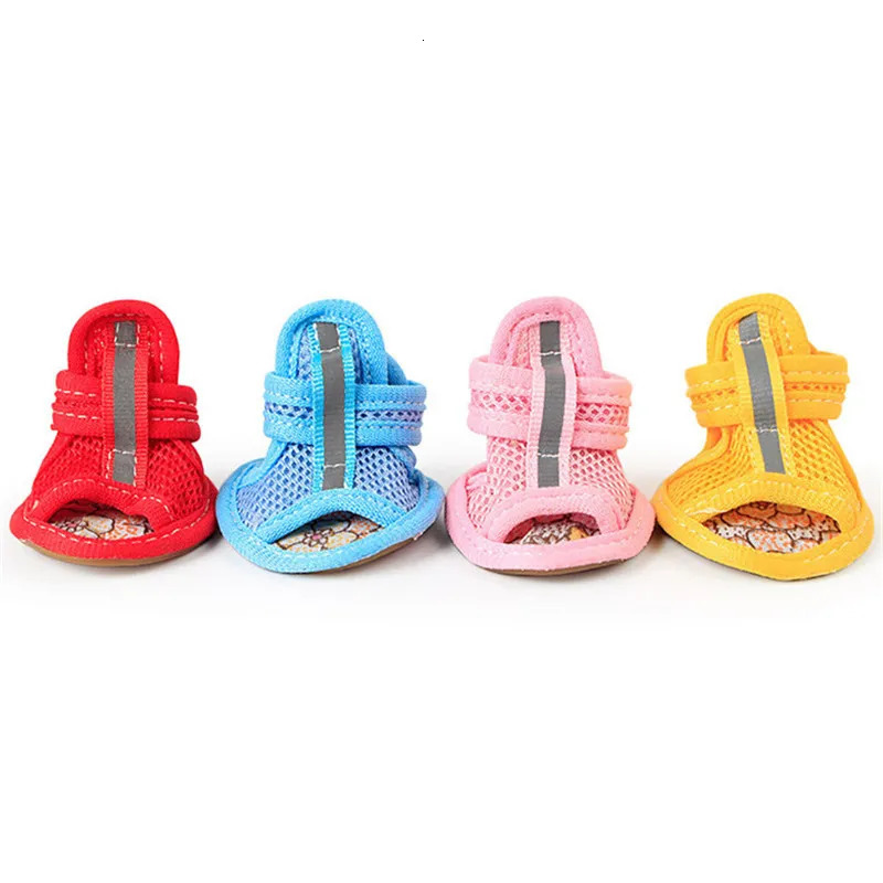 4pcs/lot Casual Anti-Slip Small Dog Shoes Cute Pet Shoes Shoe Spring Summer Breathable Soft Mesh Sandals Candy Colors 250402