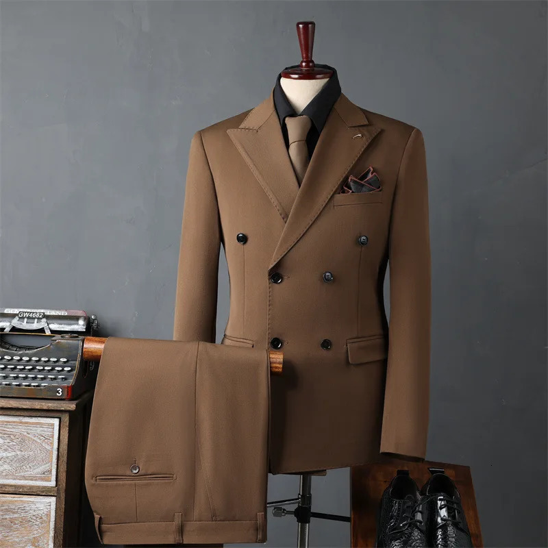 Classic mens suit wedding banquet groom slim fit jacket pants two formal event mens business attire 250402