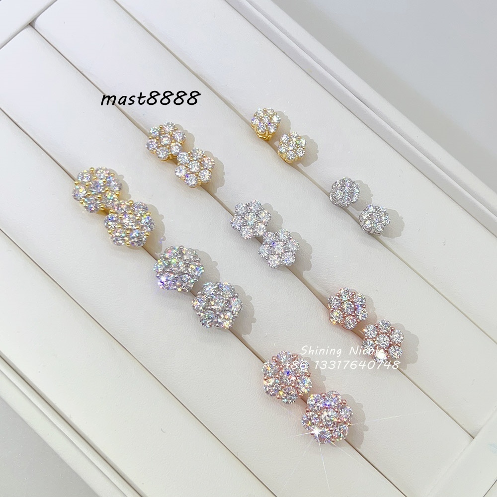 Hot Sale Hip Hop Jewelry Gra Certificate Flower Earring 925 Sterling Silver Moissanite Stud Earrings