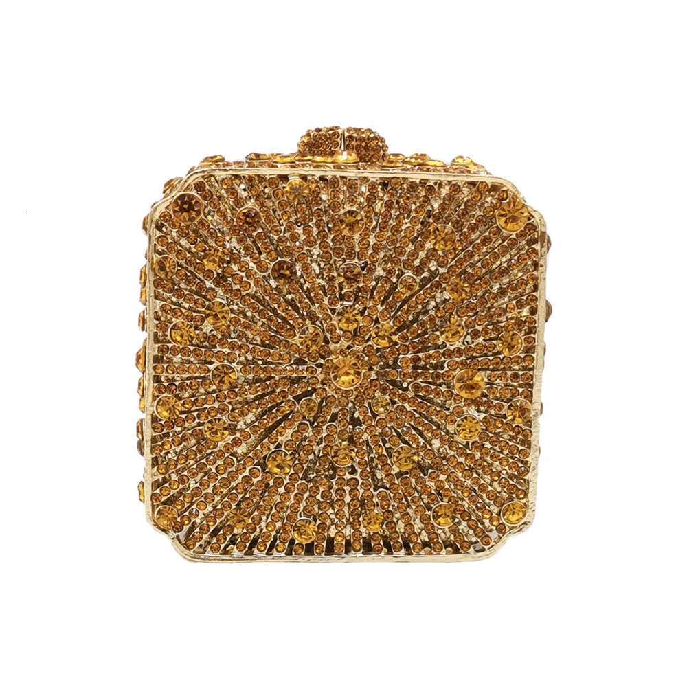 Dazzg Crystal Women Evening Bag Metal Box Clutch Wedding Bridal Dia Minaudiere Mini Handbags Ladies Party Purses