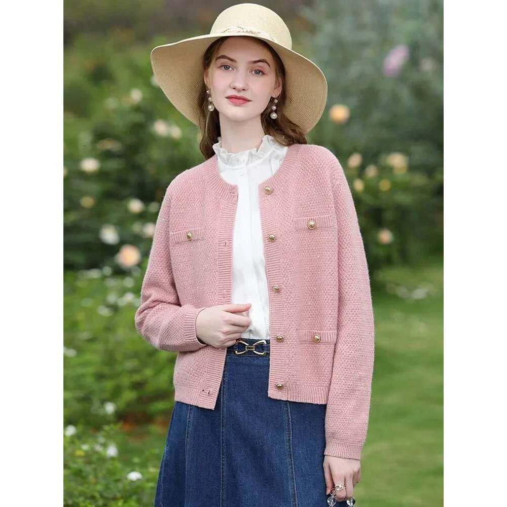 Fall Clothes Women New Fashion Tweed Pink Shorts Knitted Jacket Casual Female Cardigan Coat
